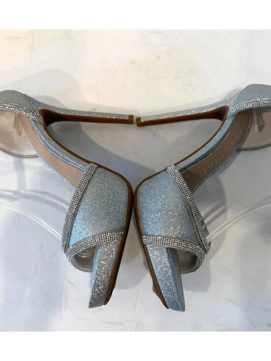 Gianni Bini Constantz Silver Glitter Stiletto Heel Ankle Strap Sandals - Picture 6 of 9